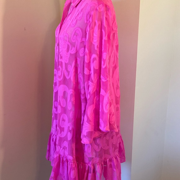 Lilly Pulitzer Natalie Shirtdress Beach Swim Cover Up Neon Pink - Picture 3 of 8